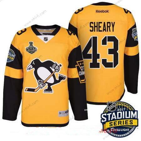 Pittsburgh Penguins #43 Conor Sheary Keltainen Stadium Series 2017 Stanley Cup Finals Patch Ommeltu NHL Reebok Jääkiekko Paita – Miesten