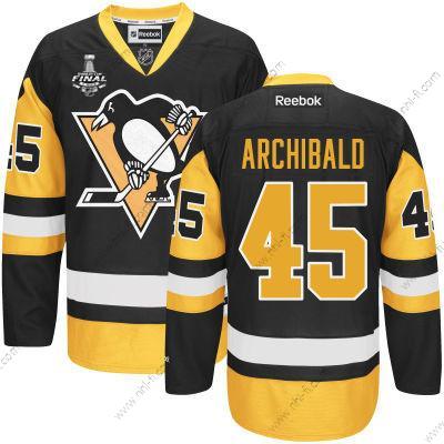 Pittsburgh Penguins #45 Josh Archibald Musta Vieras 2017 Stanley Cup NHL Finals Patch Paita – Miesten