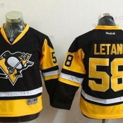 Pittsburgh Penguins #58 Kris Letang Musta Vieras Reebok Jääkiekko Paita – Nuoret