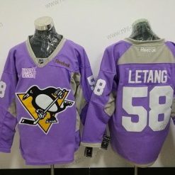 Pittsburgh Penguins #58 Kris Letang Violetti Pinkki Jääkiekko Taistelee syöpää vastaan Harjoitus Ommeltu NHL Reebok Jääkiekko Paita – Miesten