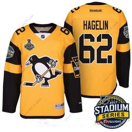 Pittsburgh Penguins #62 Carl Hagelin Keltainen Stadium Series 2017 Stanley Cup Finals Patch Ommeltu NHL Reebok Jääkiekko Paita – Miesten