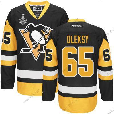 Pittsburgh Penguins #65 Steve Oleksy Musta Vieras 2017 Stanley Cup NHL Finals Patch Paita – Miesten