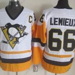 Pittsburgh Penguins #66 Mario Lemieux 1972 Valkoinen With Keltainen Retro CCM Paita – Miesten