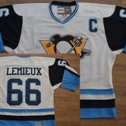 Pittsburgh Penguins #66 Mario Lemieux 1972 Valkoinen With Sininen Retro CCM Paita – Miesten