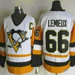 Pittsburgh Penguins #66 Mario Lemieux 1988-89 Valkoinen CCM Vintage Paita – Miesten