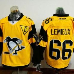 Pittsburgh Penguins #66 Mario Lemieux Keltainen 2017 Stadium Series Ommeltu NHL Reebok Jääkiekko Paita – Miesten