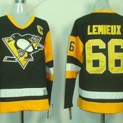 Pittsburgh Penguins #66 Mario Lemieux Musta Retro CCM Paita – Lasten