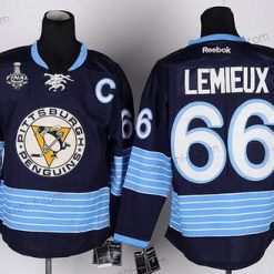 Pittsburgh Penguins #66 Mario Lemieux Retired Laivastonsininen Sininen Vieras 2017 Stanley Cup NHL Finals C Patch Paita – Miesten