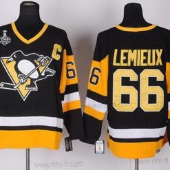 Pittsburgh Penguins #66 Mario Lemieux Retired Musta Retro CCM 2017 Stanley Cup NHL Finals C Patch Paita – Miesten