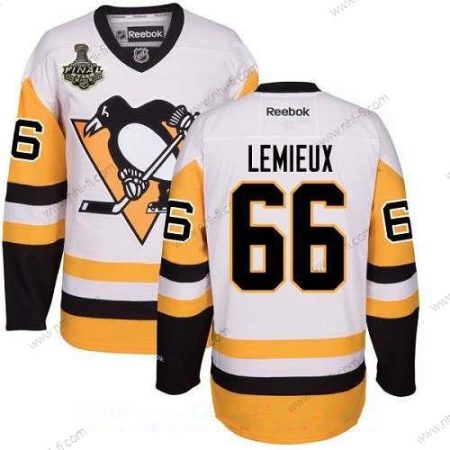 Pittsburgh Penguins #66 Mario Lemieux Valkoinen Vieras 2017 Stanley Cup Finals Patch Ommeltu NHL Reebok Jääkiekko Paita – Miesten