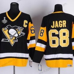 Pittsburgh Penguins #68 Jaromir Jagr Retired Musta Retro CCM 2017 Stanley Cup NHL Finals C Patch Paita – Miesten