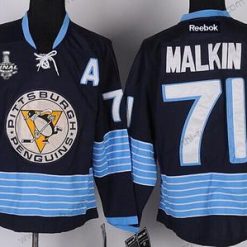 Pittsburgh Penguins #71 Evgeni Malkin Laivastonsininen Sininen Vieras 2017 Stanley Cup NHL Finals A Patch Paita – Miesten