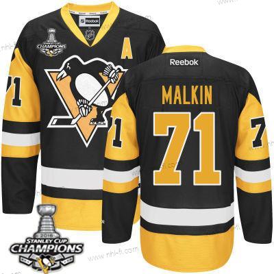 Pittsburgh Penguins #71 Evgeni Malkin Musta Vieras A Patch Paita 2017 Stanley Cup Champions Patch – Miesten