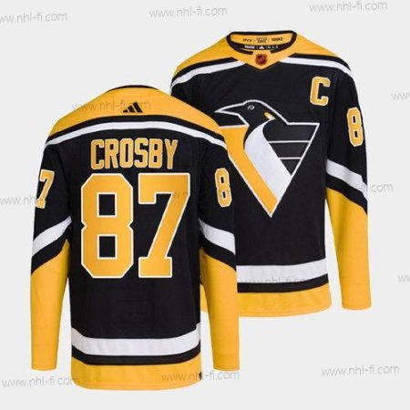 Pittsburgh Penguins #87 Sidney Crosby Musta 2022-23 Käänteinen Retro Ommeltu Paita – Miesten