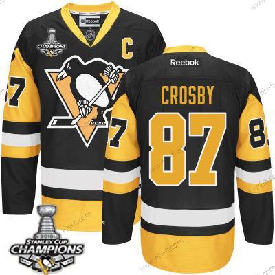 Pittsburgh Penguins #87 Sidney Crosby Musta Vieras C Patch Paita 2017 Stanley Cup Champions Patch – Miesten