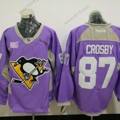 Pittsburgh Penguins #87 Sidney Crosby Violetti Pinkki Jääkiekko Taistelee syöpää vastaan Harjoitus Ommeltu NHL Reebok Jääkiekko Paita – Miesten