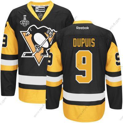 Pittsburgh Penguins #9 Pascal Dupuis Musta Vieras 2017 Stanley Cup NHL Finals Patch Paita – Miesten