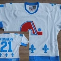 Quebec Nordiques #21 Peter Forsberg Valkoinen With Sininen Retro CCM Paita – Miesten