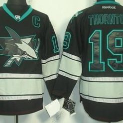 San Jose Sharks #19 Joe Thornton Musta Ice Paita – Miesten