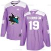 San Jose Sharks #19 Joe Thornton Violetti Aito Taistelee syöpää vastaan Ommeltu NHL Paita – Nuoret