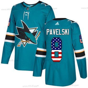 San Jose Sharks #8 Joe Pavelski Sinivihreä Kotiottelu Aito USA Flag Ommeltu NHL Paita – Nuoret