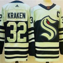 Seattle Kraken #32 Kraken Valkoinen 2022 Käänteinen Retro Ommeltu Paita – Miesten