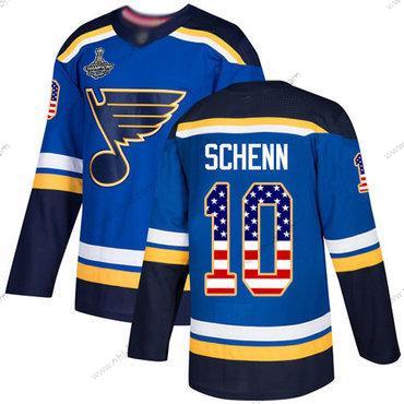 Sininens #10 Brayden Schenn Sininen Kotiottelu Aito USA Flag Stanley Cup Champions Ommeltu Jääkiekko Paita – Miesten