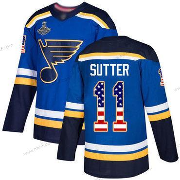 Sininens #11 Brian Sutter Sininen Kotiottelu Aito USA Flag Stanley Cup Champions Ommeltu Jääkiekko Paita – Miesten