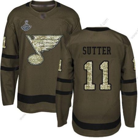 Sininens #11 Brian Sutter Vihreä Salute to Service Stanley Cup Champions Ommeltu Jääkiekko Paita – Miesten