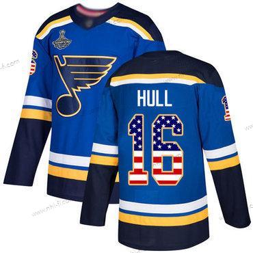 Sininens #16 Brett Hull Sininen Kotiottelu Aito USA Flag Stanley Cup Champions Ommeltu Jääkiekko Paita – Miesten