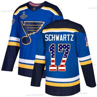 Sininens #17 Jaden Schwartz Sininen Kotiottelu Aito USA Flag Stanley Cup Champions Ommeltu Jääkiekko Paita – Miesten