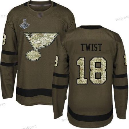 Sininens #18 Tony Twist Vihreä Salute to Service Stanley Cup Champions Ommeltu Jääkiekko Paita – Miesten