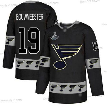 Sininens #19 Jay Bouwmeester Musta Aito Maajoukkue Logo Stanley Cup Champions Ommeltu Jääkiekko Paita – Miesten