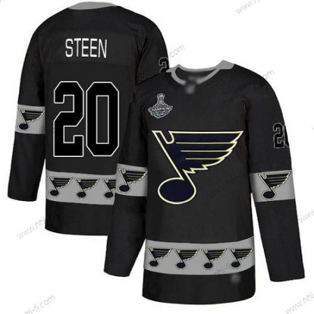 Sininens #20 Alexander Steen Musta Aito Maajoukkue Logo Stanley Cup Champions Ommeltu Jääkiekko Paita – Miesten