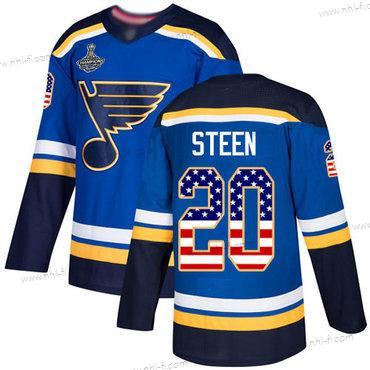 Sininens #20 Alexander Steen Sininen Kotiottelu Aito USA Flag Stanley Cup Champions Ommeltu Jääkiekko Paita – Miesten