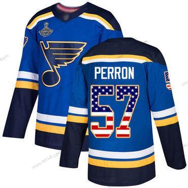 Sininens #57 David Perron Sininen Kotiottelu Aito USA Flag Stanley Cup Champions Ommeltu Jääkiekko Paita – Miesten