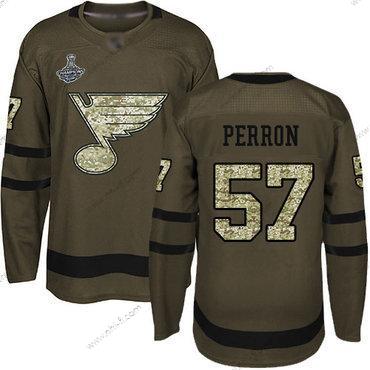 Sininens #57 David Perron Vihreä Salute to Service Stanley Cup Champions Ommeltu Jääkiekko Paita – Miesten