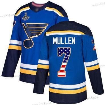 Sininens #7 Joe Mullen Sininen Kotiottelu Aito USA Flag Stanley Cup Champions Ommeltu Jääkiekko Paita – Miesten