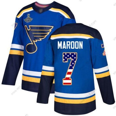 Sininens #7 Patrick Maroon Sininen Kotiottelu Aito USA Flag Stanley Cup Champions Ommeltu Jääkiekko Paita – Miesten