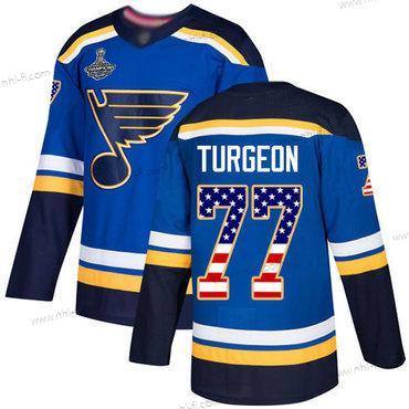 Sininens #77 Pierre Turgeon Sininen Kotiottelu Aito USA Flag Stanley Cup Champions Ommeltu Jääkiekko Paita – Miesten