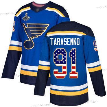 Sininens #91 Vladimir Tarasenko Sininen Kotiottelu Aito USA Flag Stanley Cup Champions Ommeltu Jääkiekko Paita – Miesten