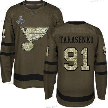 Sininens #91 Vladimir Tarasenko Vihreä Salute to Service Stanley Cup Champions Ommeltu Jääkiekko Paita – Miesten