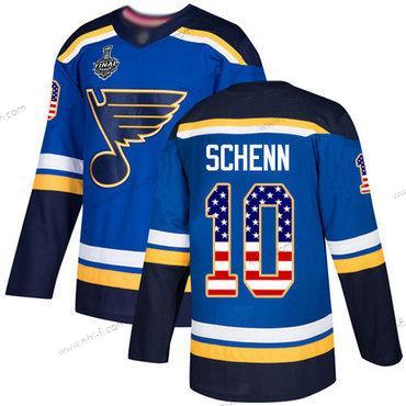 St. Louis Blues #10 Brayden Schenn Sininen Kotiottelu Aito USA Flag 2019 Stanley Cup Final Bound Ommeltu Jääkiekko Paita – Miesten