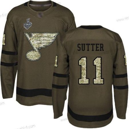 St. Louis Blues #11 Brian Sutter Vihreä Salute to Service 2019 Stanley Cup Final Bound Ommeltu Jääkiekko Paita – Miesten