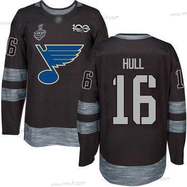 St. Louis Blues #16 Brett Hull Musta 1917-2017 100th Vuosipäivä 2019 Stanley Cup Final Bound Ommeltu Jääkiekko Paita – Miesten