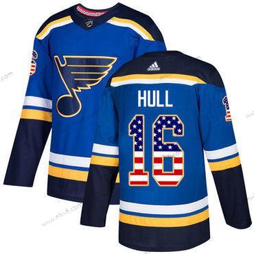 St. Louis Blues #16 Brett Hull Sininen Kotiottelu Aito USA Flag Ommeltu NHL Paita – Nuoret