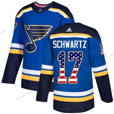 St. Louis Blues #17 Jaden Schwartz Sininen Kotiottelu Aito USA Flag Ommeltu NHL Paita – Nuoret