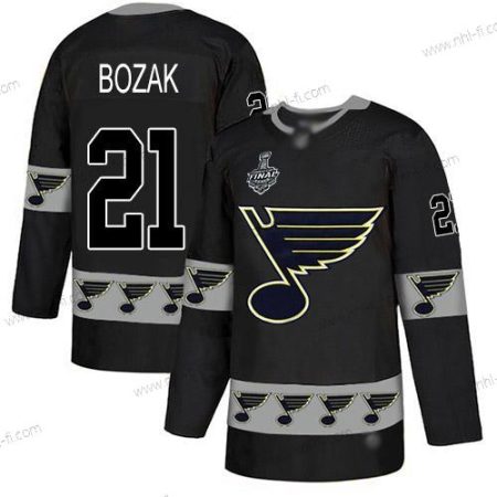 St. Louis Blues #21 Tyler Bozak Musta Aito Maajoukkue Logo 2019 Stanley Cup Final Bound Ommeltu Jääkiekko Paita – Miesten