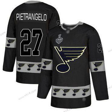 St. Louis Blues #27 Alex Pietrangelo Musta Aito Maajoukkue Logo 2019 Stanley Cup Final Bound Ommeltu Jääkiekko Paita – Miesten