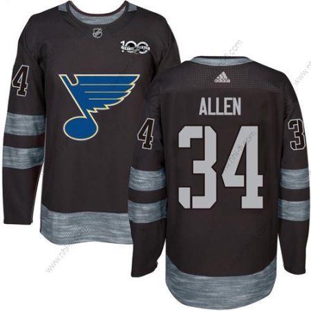 St. Louis Blues #34 Jake Allen Musta 1917-2017 100th Vuosipäivä Ommeltu NHL Paita – Miesten